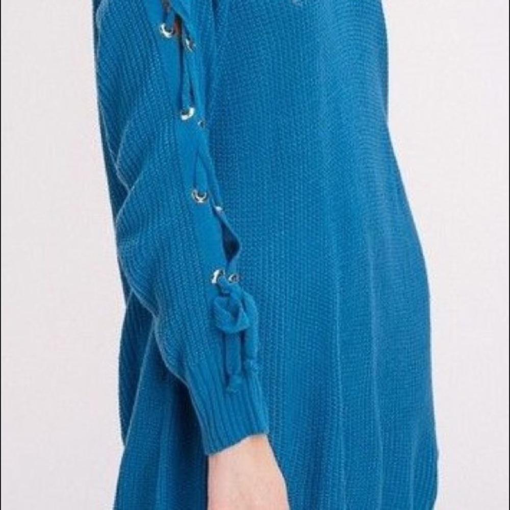 Blue Lace Up Sleeve Sweater Pull Over Sweater Dress by Listicle Knit Dress NWT - Picture 4 of 4